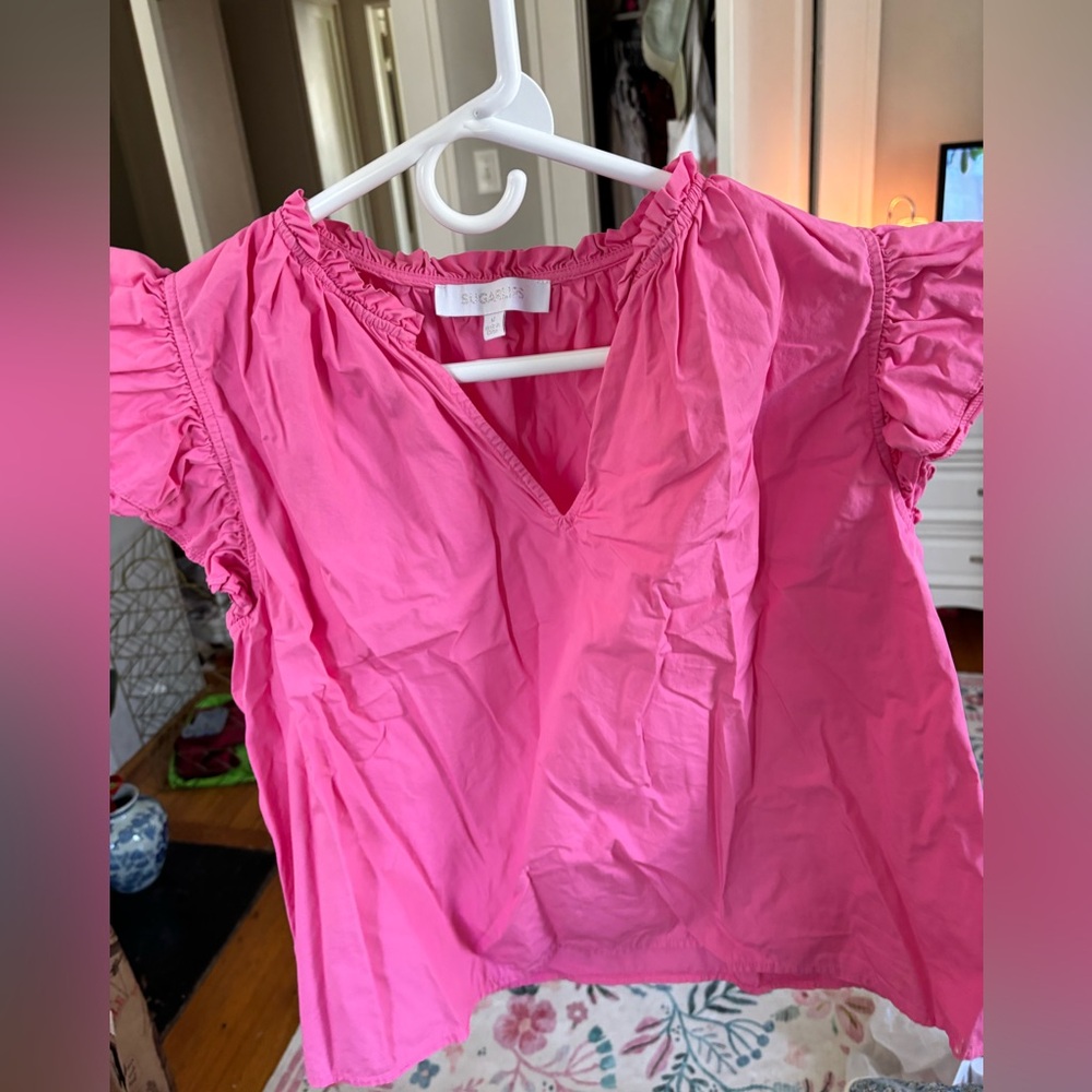 Sugarfix Pink V-Neck Flutter Sleeve Top